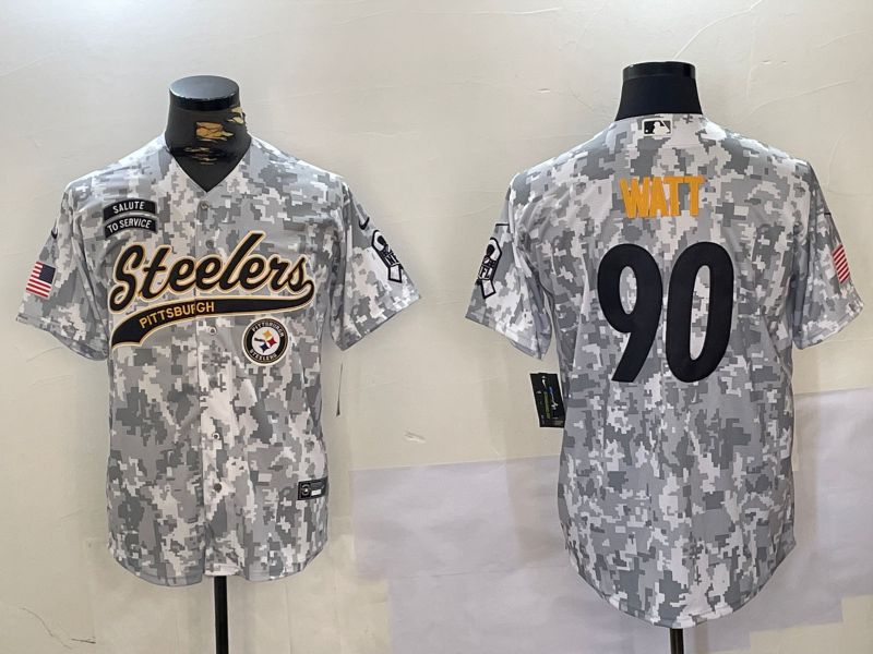 Men Pittsburgh Steelers #90 Watt Nike Arctic Camo 2024 Salute to Service Limited NFL Jersey style 1